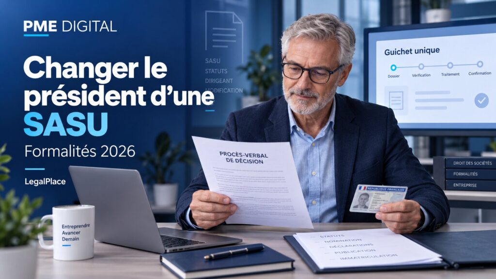 Dirigeant préparant le changement de président d’une SASU et le dépôt au Guichet unique