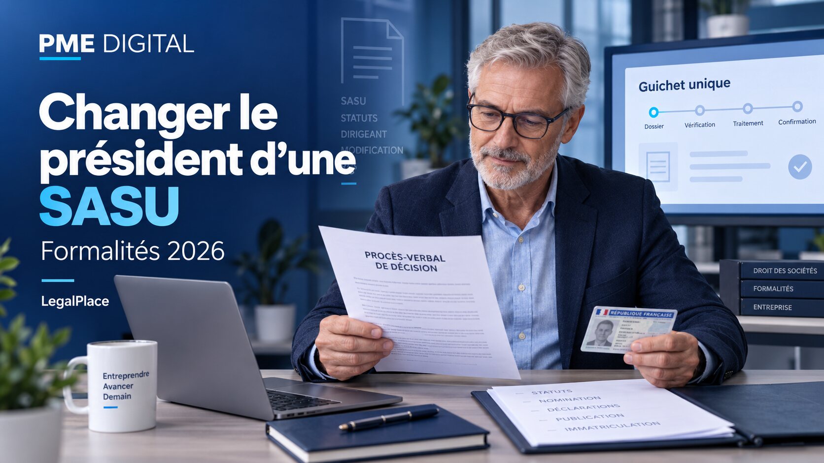 Dirigeant préparant le changement de président d’une SASU et le dépôt au Guichet unique