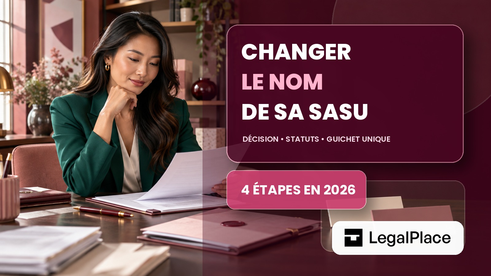 Entrepreneuse consultant les documents pour changer la dénomination sociale de sa SASU avec LegalPlace