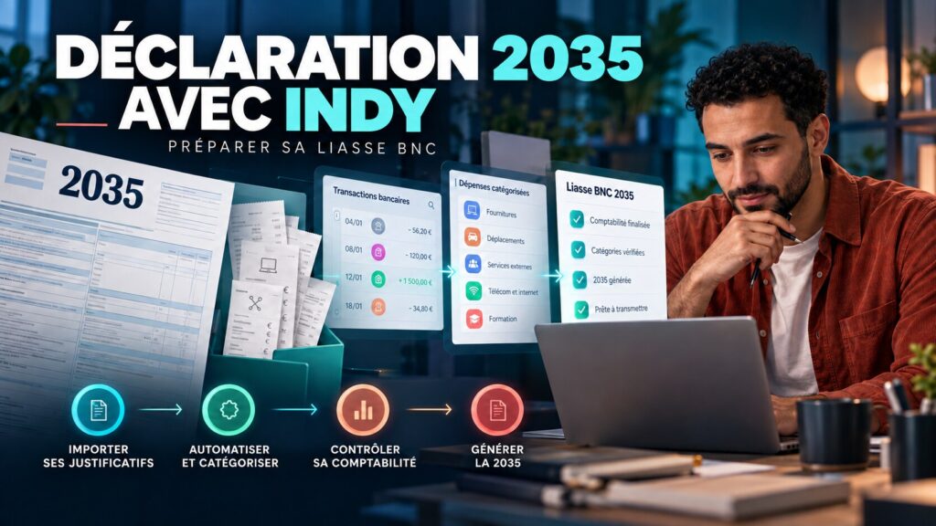 Professionnel libéral préparant sa déclaration 2035 avec Indy en quatre étapes