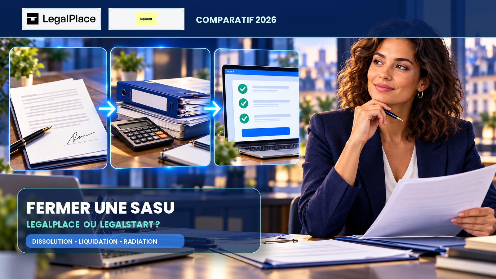 Comparatif LegalPlace et Legalstart pour fermer une SASU : dissolution, liquidation et radiation.
