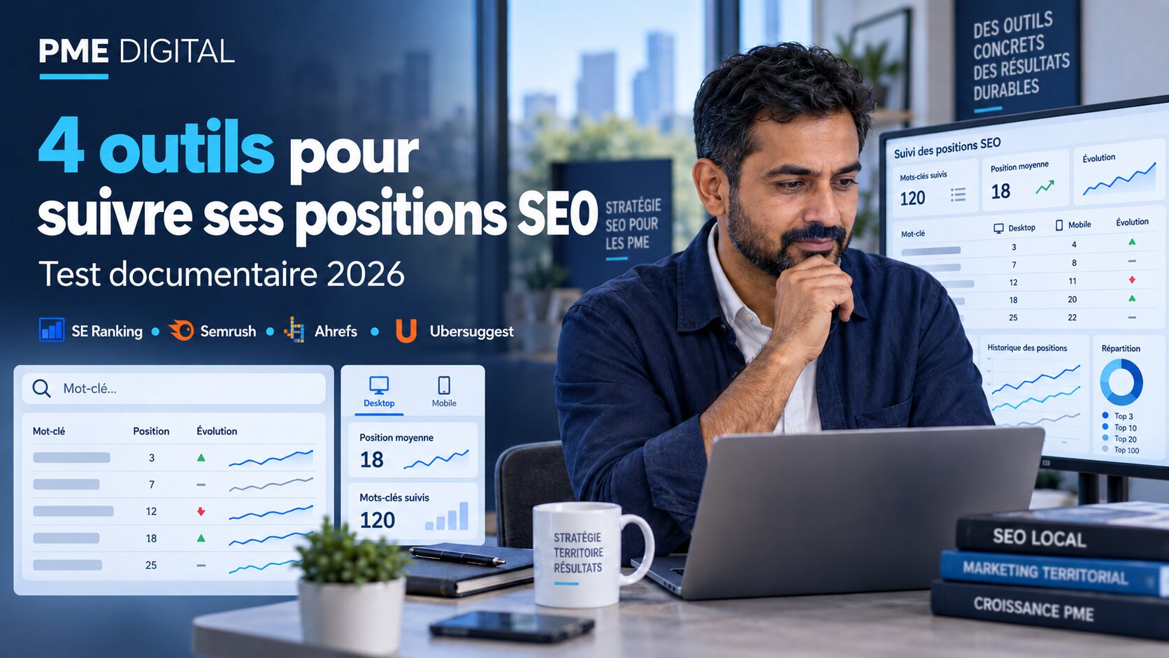 Comparatif de quatre outils de suivi de positions SEO : SE Ranking, Semrush, Ahrefs et Ubersuggest