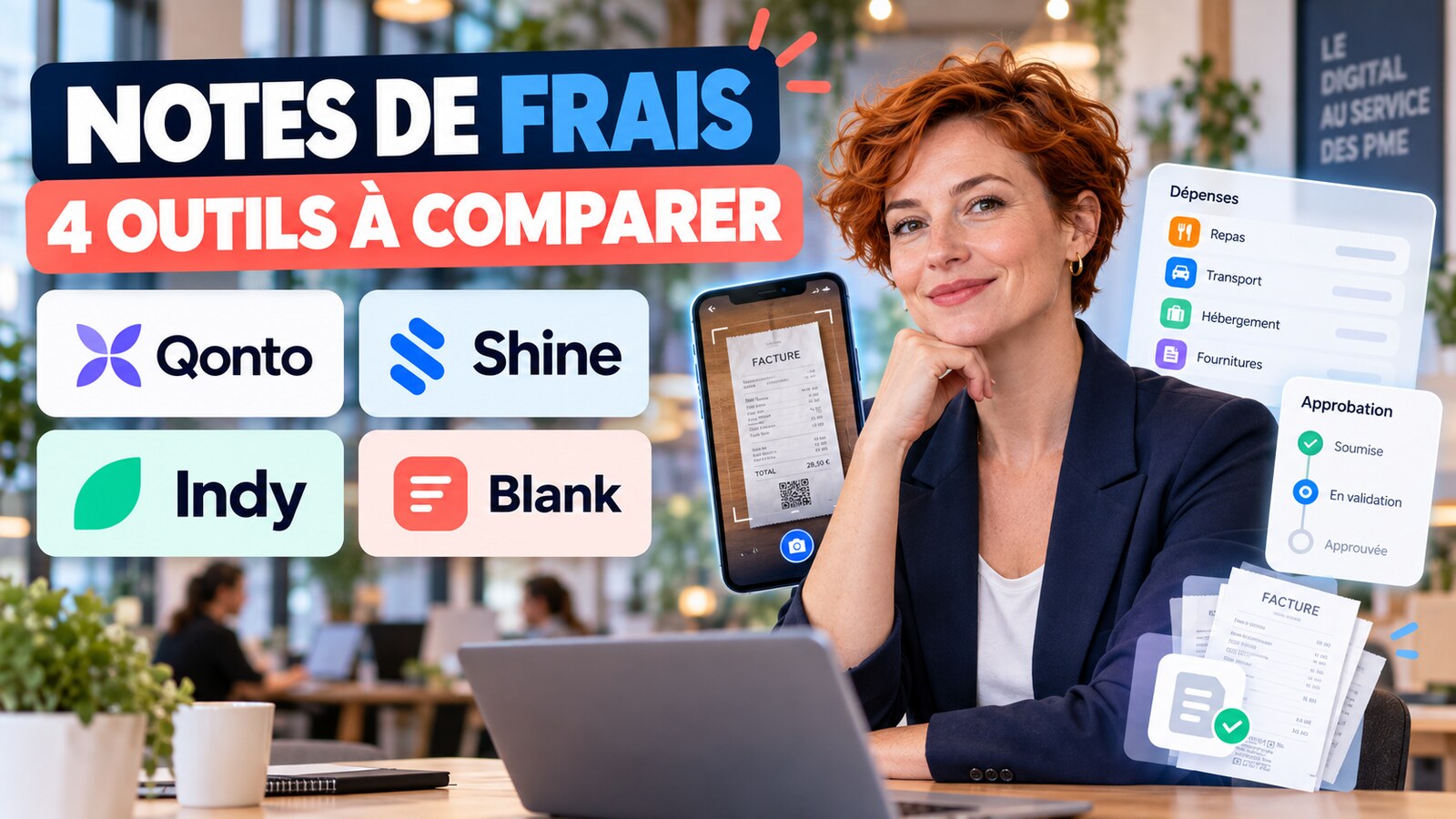 Comparatif de quatre outils de notes de frais : Qonto, Shine, Indy et Blank