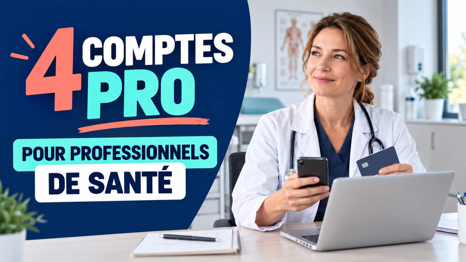 Médecin comparant quatre comptes professionnels pour professionnels de santé